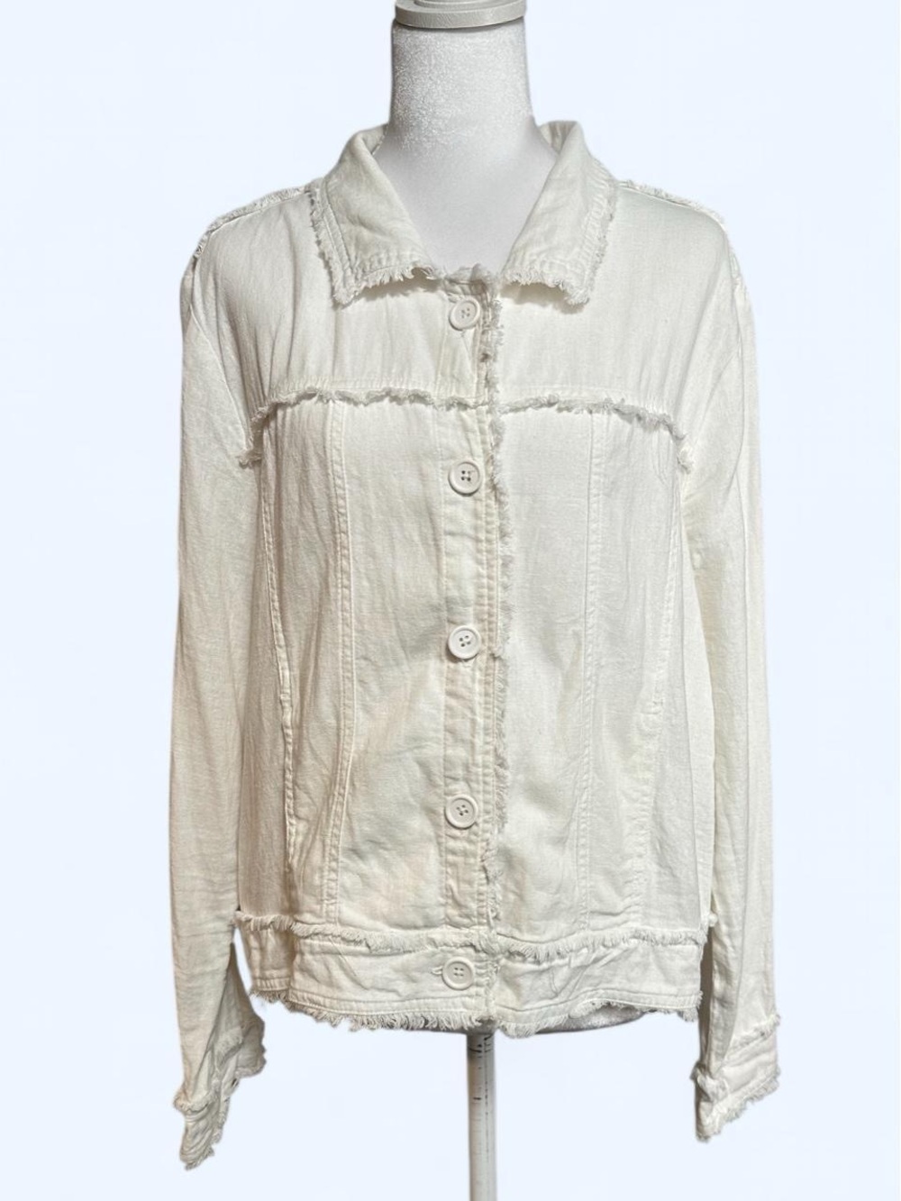 Charlie Paige Cream Frayed Button-Front Jacket